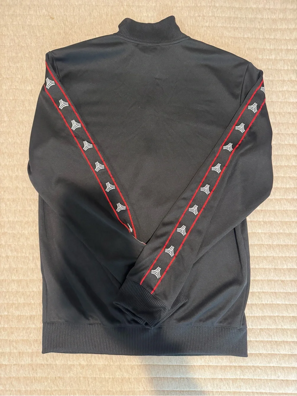 adidas Black Full-Zip Track Jacket with Red Shoulder Piping
